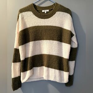 Ribbed Crewneck Sweater Womens Sz XS PTP 21" Olive/Cream Loose Knit Alpaca Blend